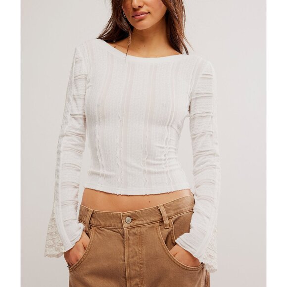 NWT FREE PEOPLE Rocky Long Sleeve / White SZ: XL - Picture 2 of 9